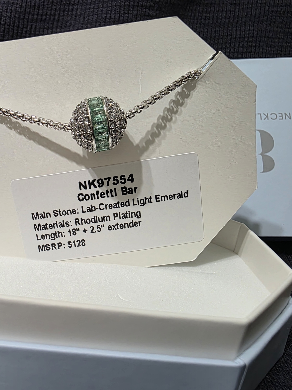 Confetti Bar Lab-Created Light Emerald Necklace - Rhodium Plated